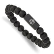 Stainless Steel Brushed Black-plated Medical ID Blk Agate Stretch Bracelet