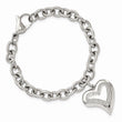 Stainless Steel CZ Heart Charm Fancy 7.5in Bracelet