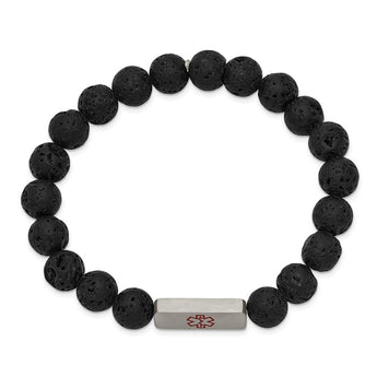Stainless Steel Brushed Medical ID Lava Stone Stretch Bracelet