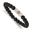 Stainless Steel Brushed Medical ID Plate Black Agate Bead Stretch Bracelet