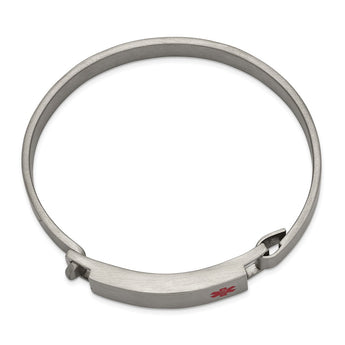 Stainless Steel Brushed w/ Red Enamel 8.00mm Medical ID Bangle
