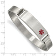 Stainless Steel Brushed w/ Red Enamel 8.00mm Medical ID Bangle