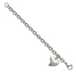 Stainless Steel CZ Heart Charm Fancy 7.5in Bracelet