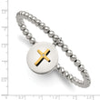 Stainless Steel Polished Yellow IP Cross w/Crystal FAITH Stretch Bracelet