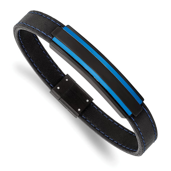 Stainless Steel Brushed & Polished Black/Blue IP Black Rubber 8.5in Bracele