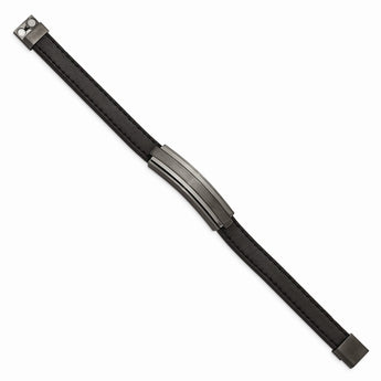 Stainless Steel Brushed & Polished GunMetal IP Black Rubber 8.5in Bracelet
