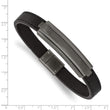 Stainless Steel Brushed & Polished GunMetal IP Black Rubber 8.5in Bracelet