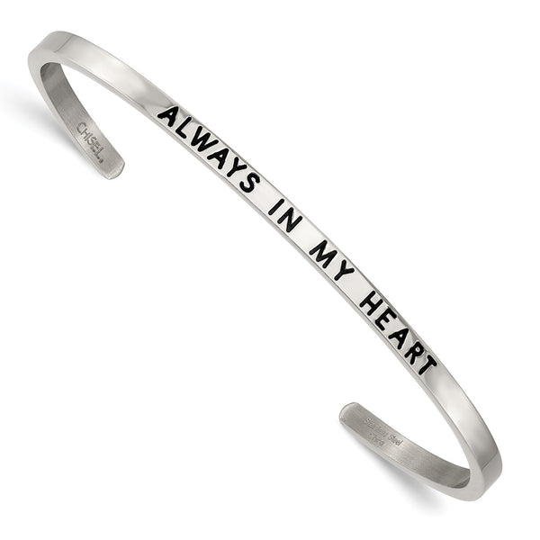 Stainless Steel Polished Enamel/Crystal ALWAYS IN MY HEART 3mm Bangle