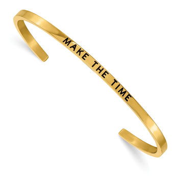 Stainless Steel Polished Yellow IP Enamel/Crystal MAKE THE TIME Bangle