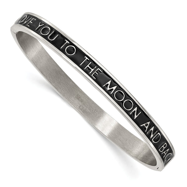 Stainless Steel Polished Black Enamel LOVE YOU TO THE MOON 6mm Bangle