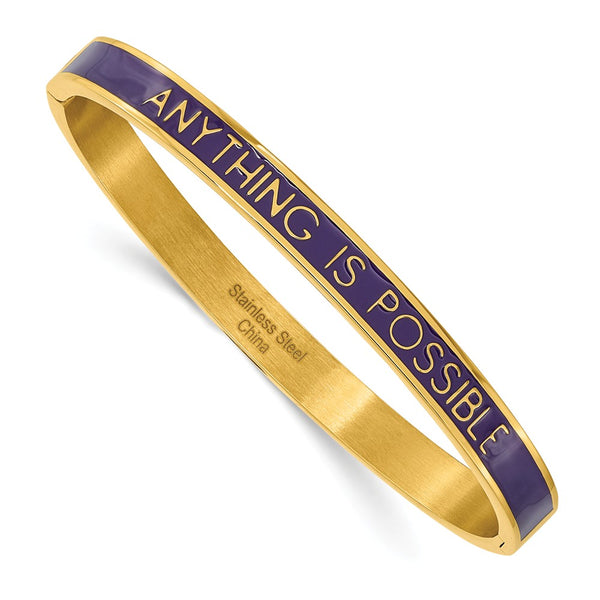 Stainless Steel Polished Yellow IP Purple Enamel ANYTHING IS POSSIBLE Bangl