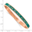 Stainless Steel Polished Rose IP Green Enamel DREAM. 6mm Hinged Bangle