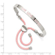 Stainless Steel Polished Pink Enamel & Nylon LIVE LOVE LAUGH Adj Bangle