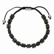 Stainless Steel Polished with Black Agate Macrame Adjustable Bracelet