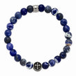 Stainless Steel Antiqued & Brushed Sodalite Beaded Cross Stretch Bracelet