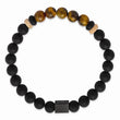 Stainless Steel Brushed Black IP Black Agate/Tiger's Eye Stretch Bracelet