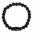 Stainless Steel Polished Black IP-plated Lava Stone Stretch Bracelet