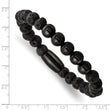 Stainless Steel Polished Black IP-plated Lava Stone Stretch Bracelet