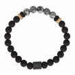 Stainless Steel Brushed Black IP Black Agate/Grey Jasper Stretch Bracelet