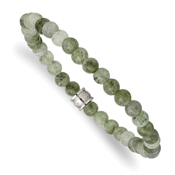 Stainless Steel Polished Sprectrolite Beaded Stretch Bracelet