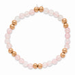 Stainless Steel Polished Rose IP-plated Pink Quartz Beaded Stretch Bracelet