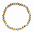 Stainless Steel Polished Yellow IP Sand Blasted Beaded Stretch Bracelet