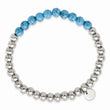 Stainless Steel Polished Synthetic Turquoise Beaded Stretch Bracelet