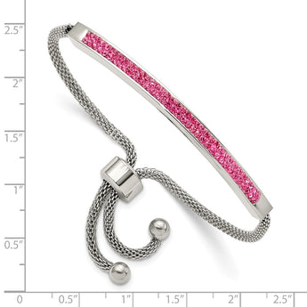 Stainless Steel Polished with Pink Glass Adjustable Bracelet