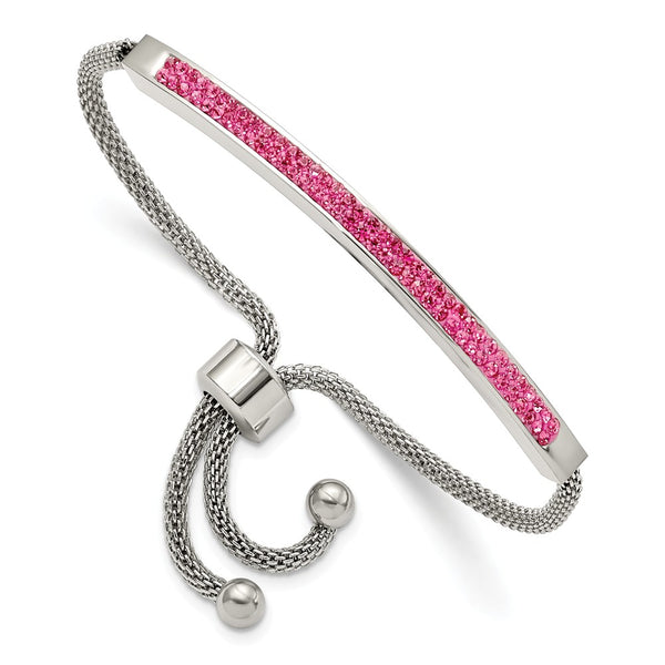 Stainless Steel Polished with Pink Glass Adjustable Bracelet