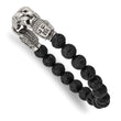 Stainless Steel Antiqued & Polished Buddha Lava Stone Beaded Stretch Bracel