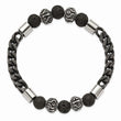 Stainless Steel Antiqued/Polished Black IP Chain Lava Stone Stretch Bracel