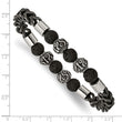 Stainless Steel Antiqued/Polished Black IP Chain Lava Stone Stretch Bracel