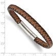 Stainless Steel Polished Brown Braided Leather 8.25in Bracelet