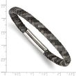 Stainless Steel Polished Black and Gray Braided Leather 8.25in Bracelet