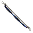 Stainless Steel Polished Box Chain & Blue Tiger's Eye 2 Strand 8.5in Bracel