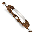 Stainless Steel Polished Brown Nylon Adjustable ID Bracelet