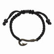 Stainless Steel Brushed Gun Metal IP Fishing Hook Black Nylon Adj Bracelet