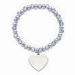 Stainless Steel Polished w/Blue Glass Beads Heart Dangle Stretch Bracelet