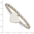 Stainless Steel Polished with Glass Beads Heart Dangle Stretch Bracelet