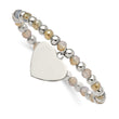 Stainless Steel Polished with Glass Beads Heart Dangle Stretch Bracelet