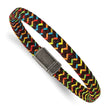 Stainless Steel Antiqued Brown Leather with Multi-colored Nylon Bracelet