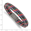 Stainless Steel Antiqued & Polished Multi-Color Leather w/Wire Bracelet