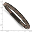 Stainless Steel Brushed Black IP-plated Black/Brown Leather 8.25in Bracelet
