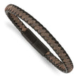 Stainless Steel Brushed Black IP-plated Black/Brown Leather 8.25in Bracelet