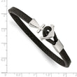 Stainless Steel Polished Anchor Black Leather 8in Bracelet