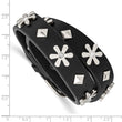 Stainless Steel Polished w/Swarovski Flower Studded Leather Adj. Bracelet