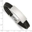 Stainless Steel Polished Black Leather Multi Strand 8in ID Bracelet