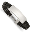 Stainless Steel Polished Black Leather Multi Strand 8in ID Bracelet