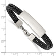 Stainless Steel Polished Black Leather 2 Strand 7in ID Bracelet