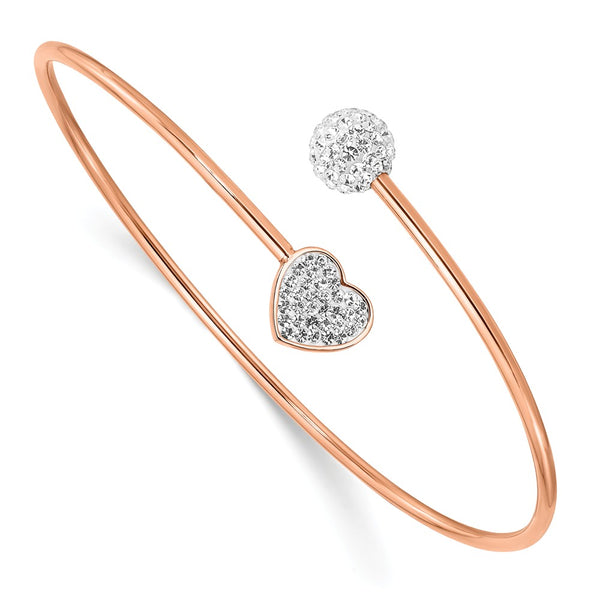 Stainless Steel Polished Rose IP-plated with Preciosa Crystal Heart Bangle